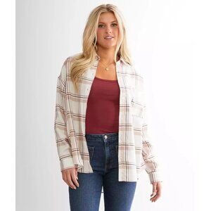 White Crow Shirt Size Medium Brushed Plaid Button Front Long Sleeve White Ranch